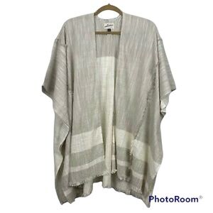 UNIVERSAL THREAD Cream & Tan Woven Raw Fringe Cotton Poncho Kimono OS